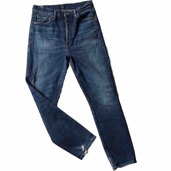 Citizens Of Humanity Olivia Crop 27 Blue Denim Jeans High Rise Slim Button Fly - Picture 1 of 14